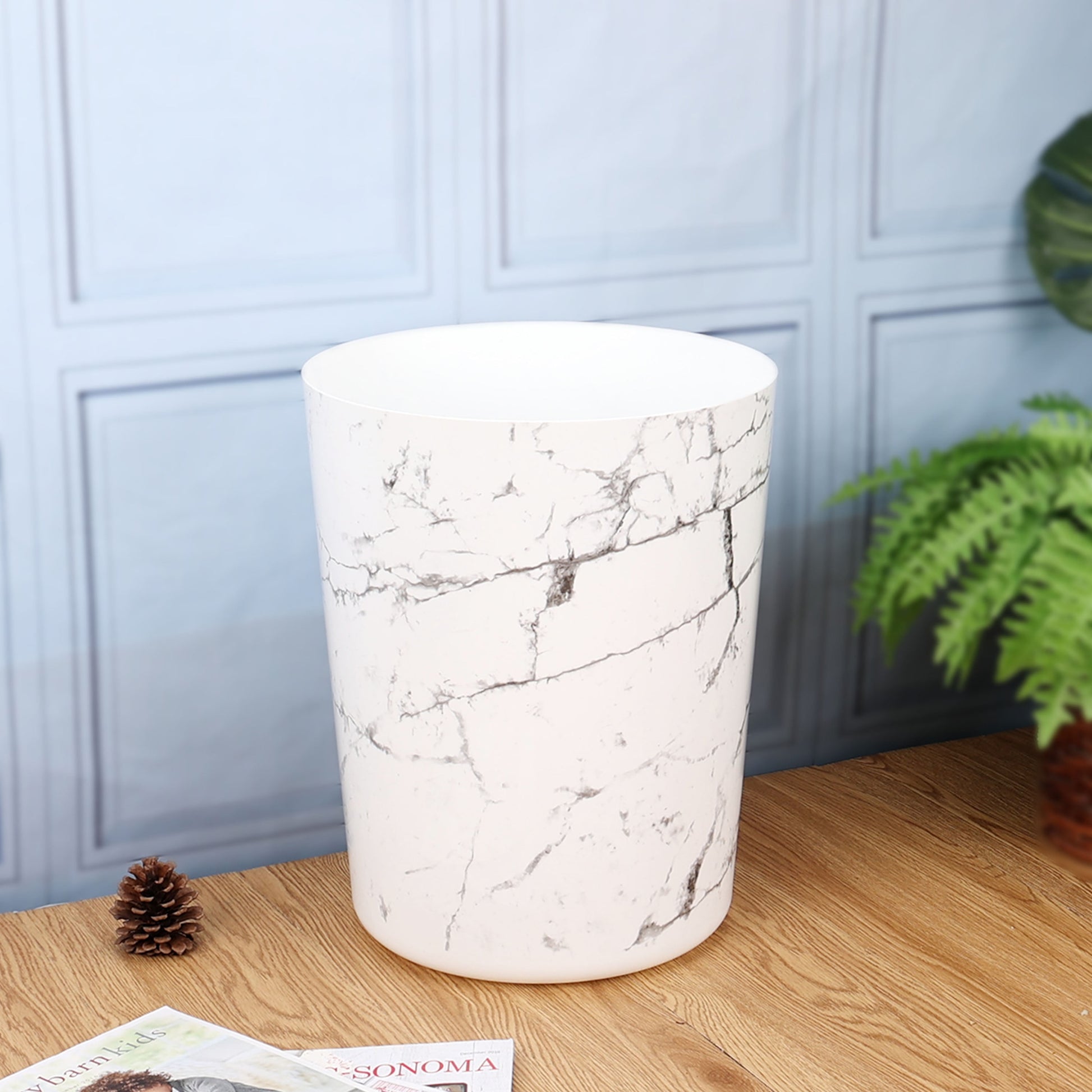 Bathroom Trash Can, 5 Gallon Marble Plastic Garbage Bucket Bin with No Lid, White
