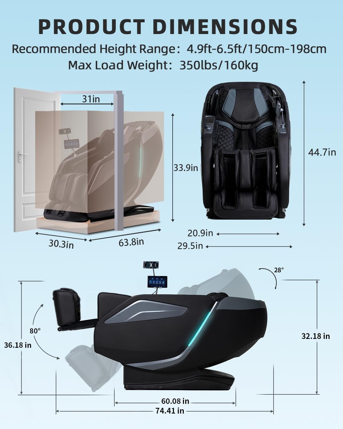 Full Body Zero Gravity Massage Chair with Body Scan 4D Intelligent Shiatsu Strecth Massage, Back/Leg Heated with AI Voice Control Bluetooth Speaker Airbags SL Track Massage Black