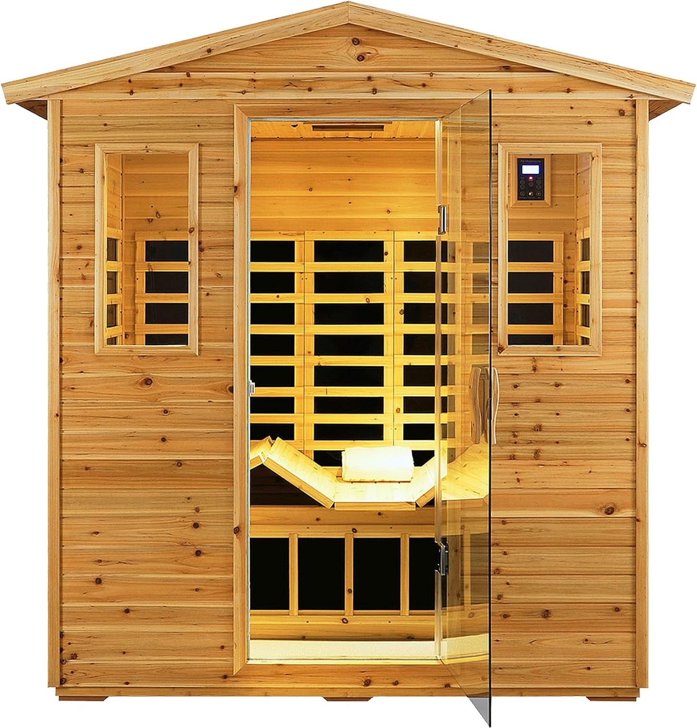 Outdoor Sauna 3 Person Infrared Sauna, Infrared Saunas for Home, 1950W Low EMF Far Infrared Sauna Old Fir Wooden Sauna with Beauty Red Light, Foldable Seat, Bluetooth, Chromotherapy Lamp, 20Amps