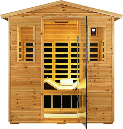 Outdoor Sauna 3 Person Infrared Sauna, Infrared Saunas for Home, 1950W Low EMF Far Infrared Sauna Old Fir Wooden Sauna with Beauty Red Light, Foldable Seat, Bluetooth, Chromotherapy Lamp, 20Amps