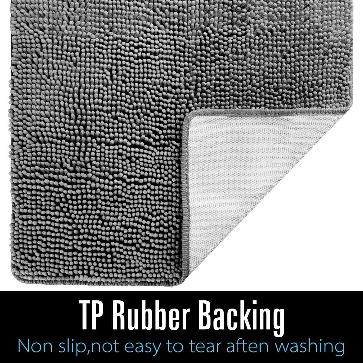 Luxury Soft Bathroom Non-Slip Rug Shaggy Bath Mat,24"X36",Gray