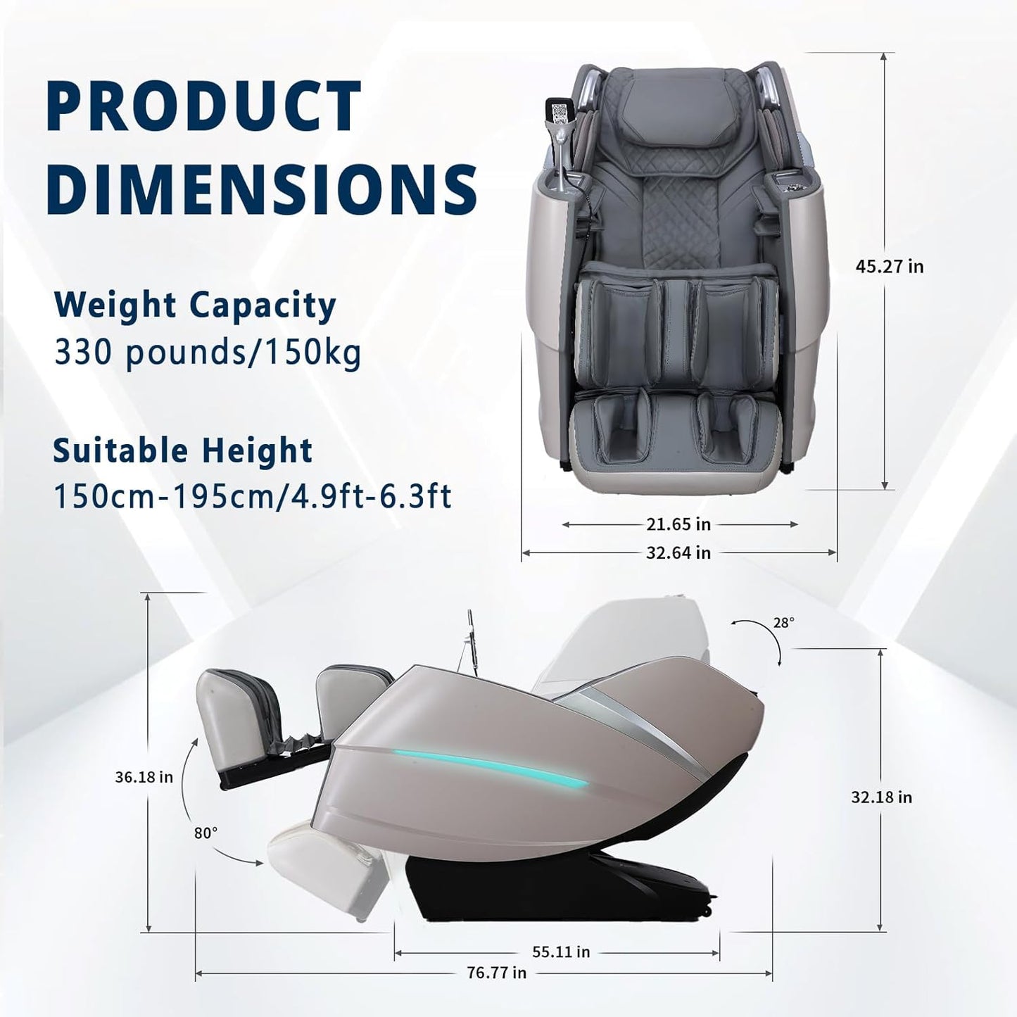 4D Massage Chair Full Body Zero Gravity Recliner - 55“ Sl-Track,20 Auto Modes,11 Massage Technique,40 Airbags Massage,With Yoga Stretch,App Control,Negative Oxygen Lons（Grey）