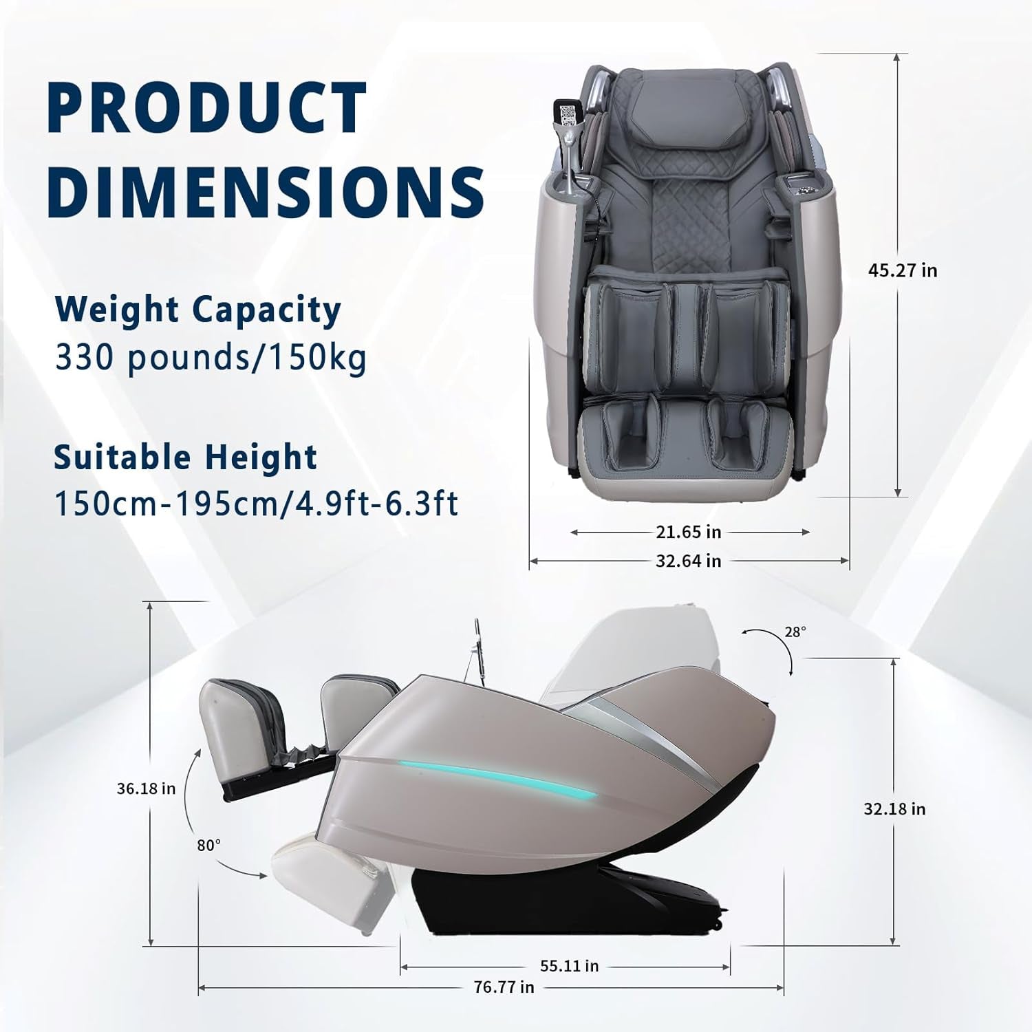 4D Massage Chair Full Body Zero Gravity Recliner - 55“ Sl-Track,20 Auto Modes,11 Massage Technique,40 Airbags Massage,With Yoga Stretch,App Control,Negative Oxygen Lons（Grey）