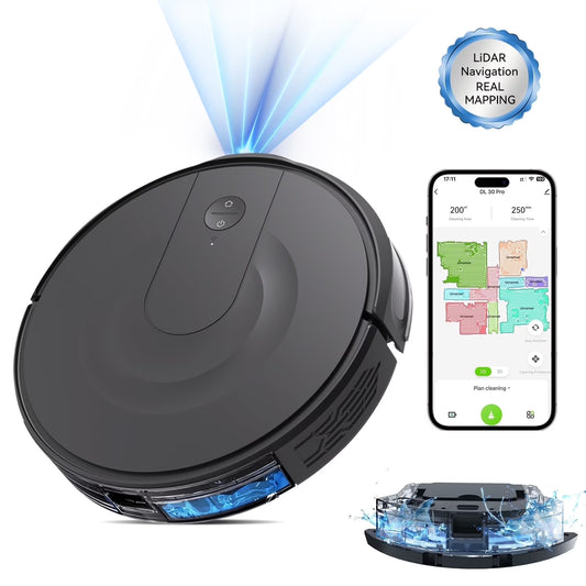DL30 Pro Robo Vac and Mop Combo, Lidar Navigation with Mapping, Hard Floor Cleaning, 9000Pa Suction