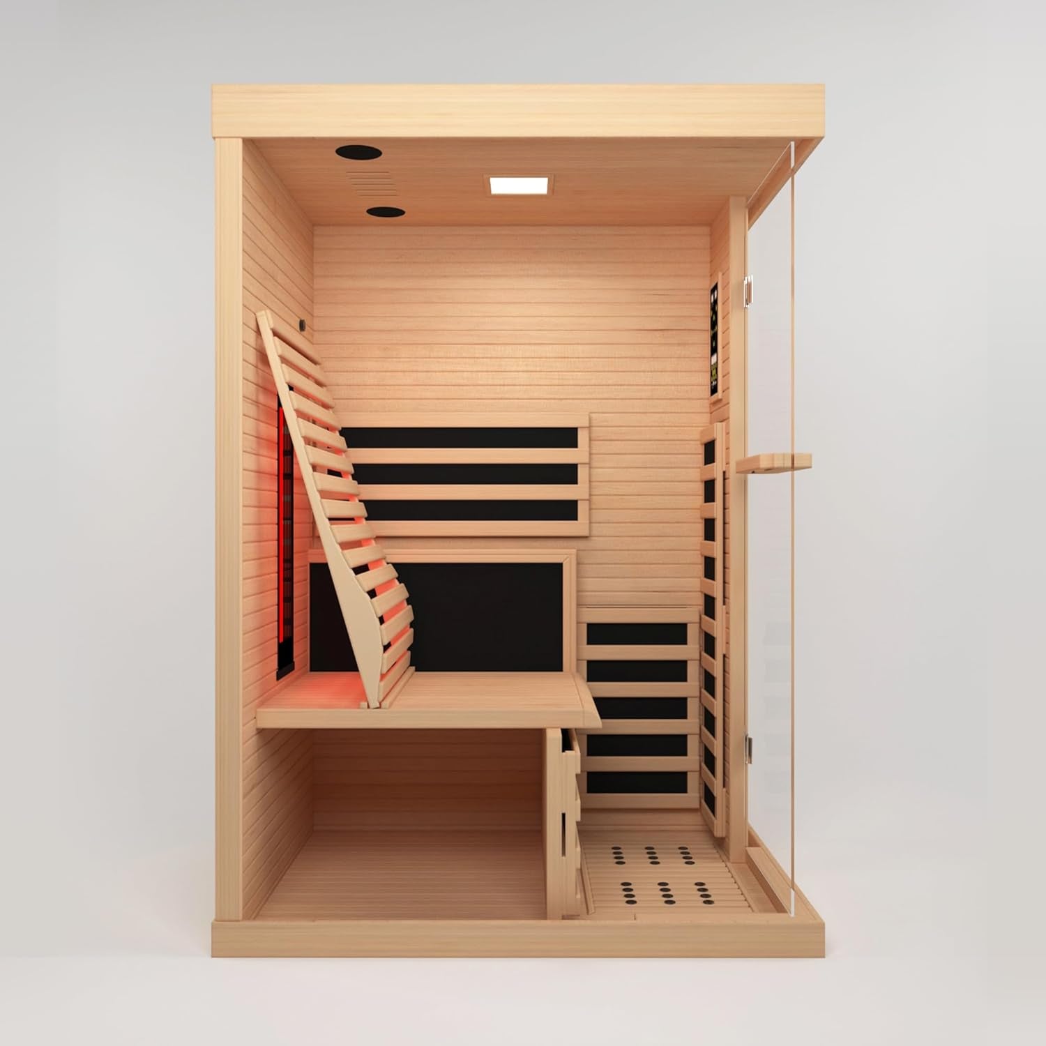 Infrared Home Sauna Room 1 Person Hemlock Wooden Indoor Sauna,7 Carbon 1560W/120V Heaters,With Led Color Therapy Light,Bluetooth Speaker,Tempered Glass,Touch-Tone Keypad and a Top Vent