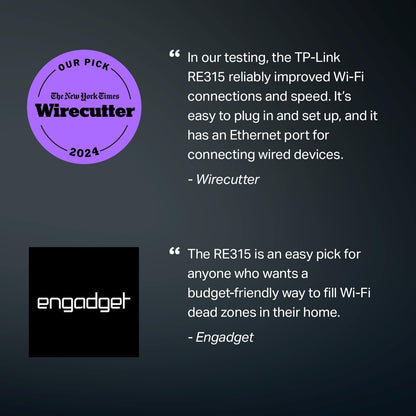 AC1200 Wifi Extender, 2025 Wirecutter Best Wifi Extender, 1.2Gbps Home Signal Booster, Dual Band 5Ghz/2.4Ghz, up to 1600 Sq.Ft and 32 Devices, Easymesh Compatible, One Ethernet Port (RE315)