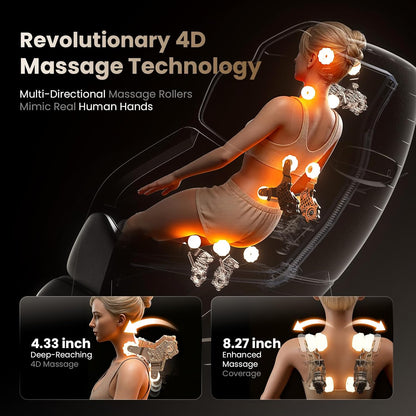 Massage Chair Full Body, Zero Gravity Sl-Track, 4D-Pro Massage with 19 Preset Modes & 11 Techniques, Back Heat, 16 Airbags, 3D Foot Rollers for Deep Tissue Relief in Home Office