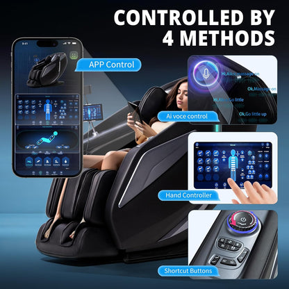 4D Massage Chair Full Body Zero Gravity Recliner - 55“ Sl-Track,15 Auto Modes,11 Massage Technique,40 Airbags Massage,With Yoga Stretch,App Control,Shiatsu Foot Massage(Black)