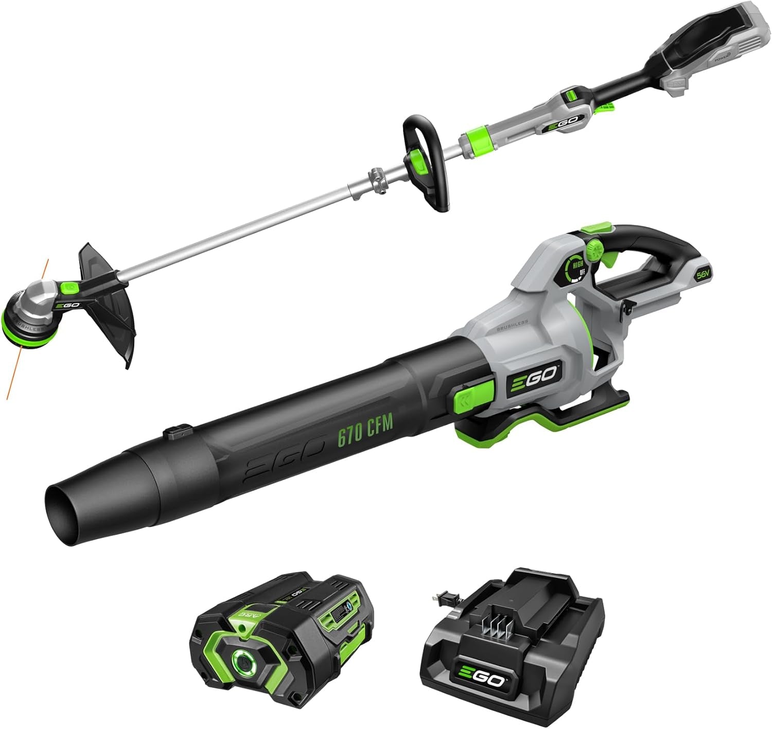 Combo, Cordless Trimmer and Blower, 15" Trimmer for Weeds and Grass with POWERLOAD and Cordless Electric 670 CFM Blower, Includes 56V 4.0Ah Battery and Charger - ST6703LB