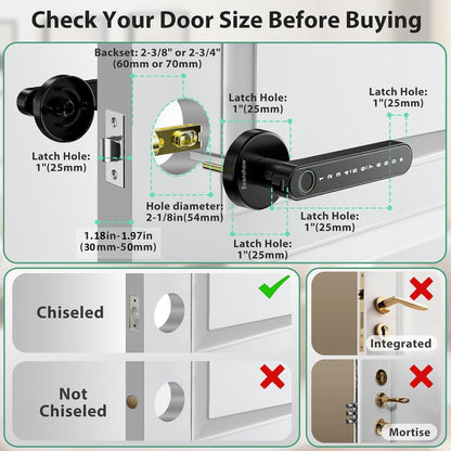 Fingerprint Door Lock Biometric Door Knob with Keypad Keyless Entry, Door Locks for Bedrooms, Home Hotel Office Apartment