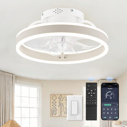 Ceiling Fans with Lights and Remote, 19.7'' Low Profile Ceiling Fan, 3000-6000K Dimmable Modern Flush Mount LED Fan Light, 6 Wind Speeds, Black Fandelier Ceiling Fans for Bedroom