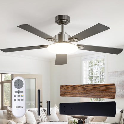 Ceiling Fans with Lights, 52 Inch Sleek Ceiling Fan with Light and Remote Control, 3CCT, Dimmable, Reversible, Noiseless, Black Ceiling Fan for Bedroom, Living Room