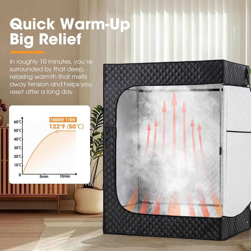 Portable Sauna for Home - 2 Person Steam Sauna Box at Home Spa with 3L 1500W Steamer, 9 Levels Heat, 90 Minute Timer, Foldable Chair, Remote Control for Indoor Outdoor