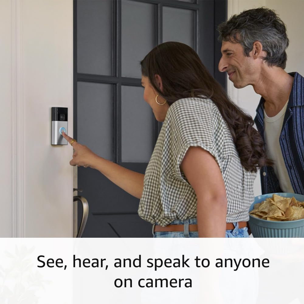 Battery Doorbell | Home or Business Security with Head-To-Toe Video, Live View with Two-Way Talk, and Motion Detection & Alerts, Satin Nickel
