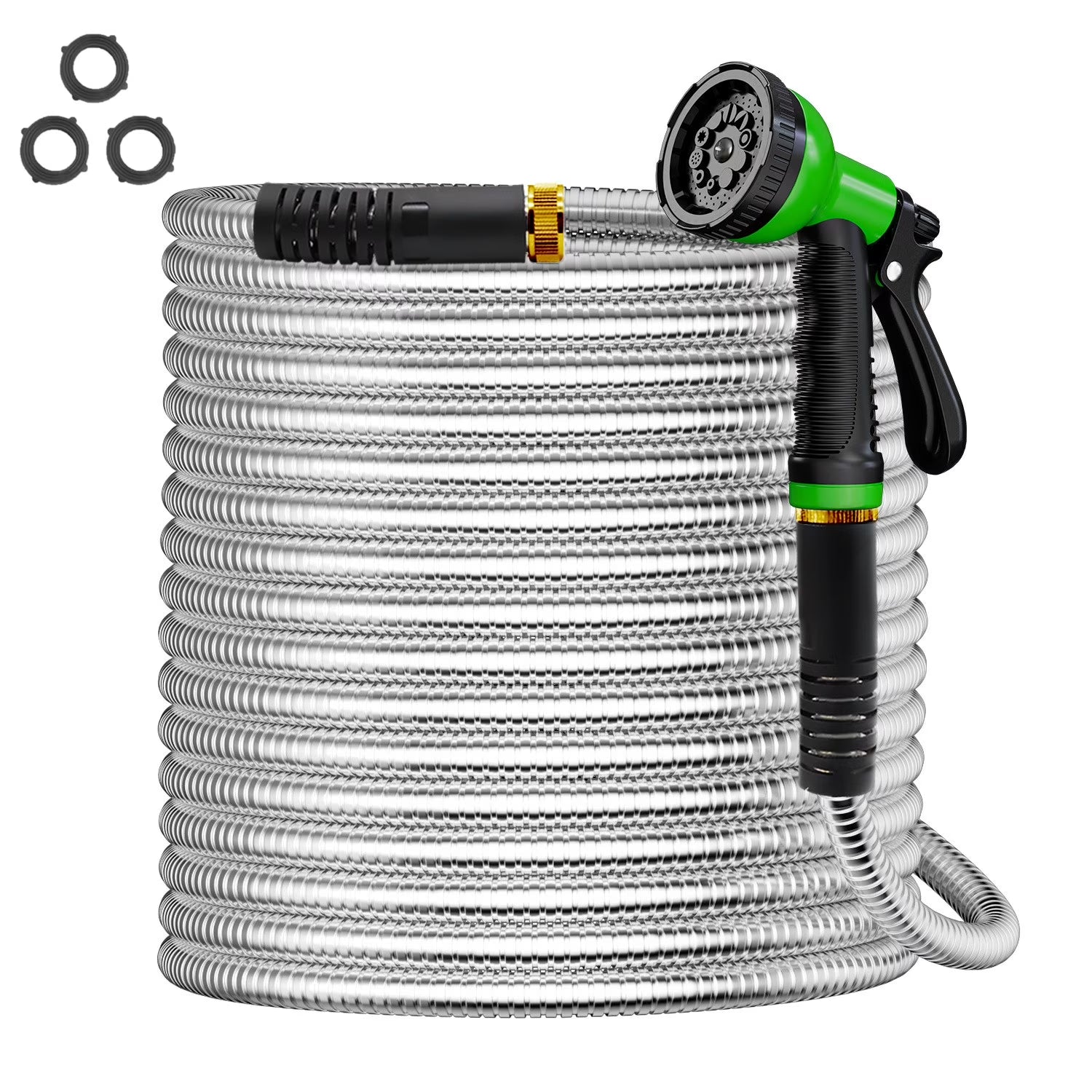 Garden Hose 75FT, 10 Pattern Thumb Spray Nozzle, No-Kink Flexible 304 Stainless Steel Water Hose, Lightweight Leak & Rust Proof Water Hose for Yard, Outdoor, 3/4" Swivel Connectors