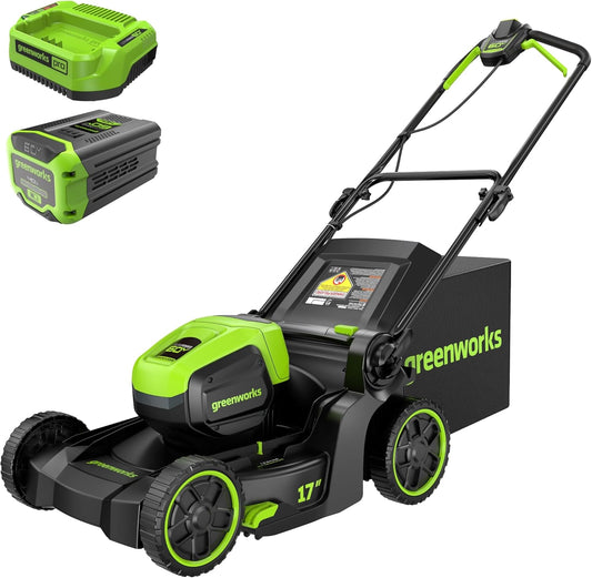 60V 17" Brushless Cordless Push Lawn Mower, 2-In-1 Mulching/Bagging, 4.0Ah Battery and 3A Charger(40Min Runtime)