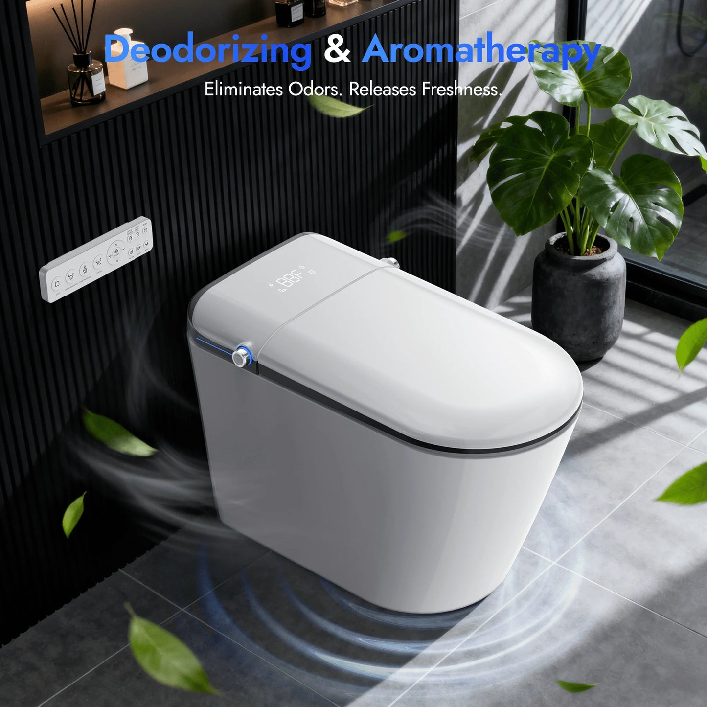 Smart Toilet with Tankless Bidet Wash, Auto-Open Lid/Seat, 1.28 Gallons Auto Dual Flush, Heat Seat, Warm Wash/Dryer, Soft Closing, Remote Control