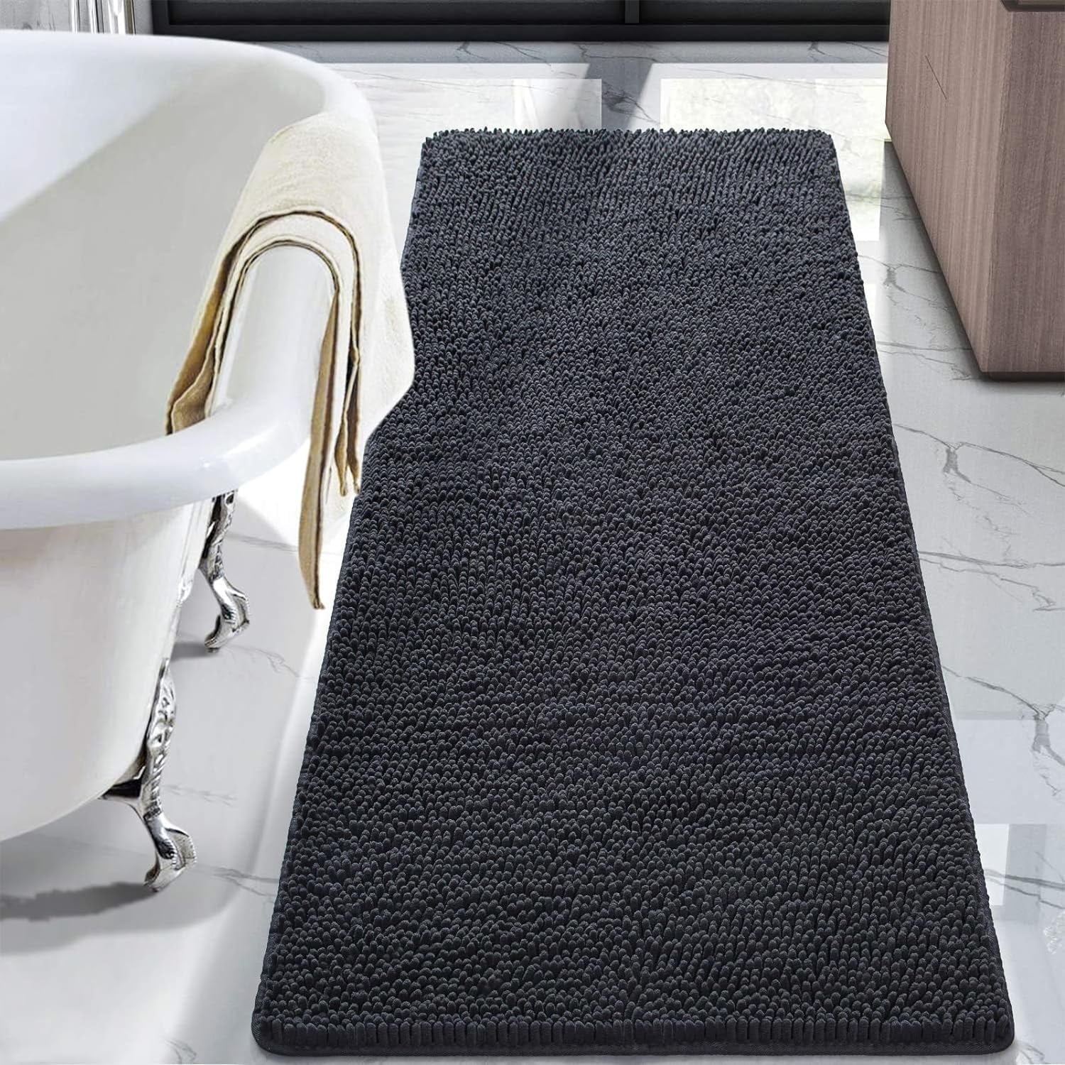 Luxury Soft Bathroom Non-Slip Rug Shaggy Bath Mat,24"X36",Gray
