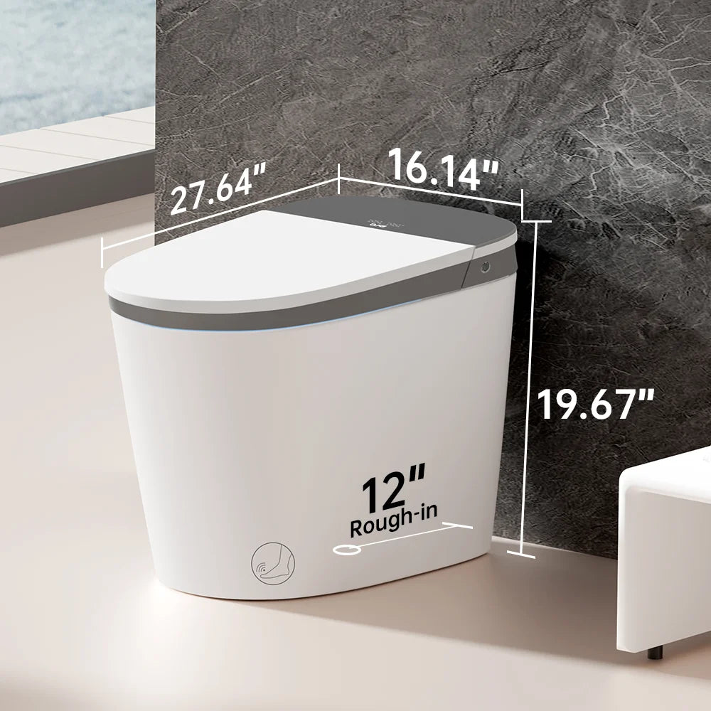 Smart Toilet Built-In Foam Shield Splash Proof & Tank, Auto Open/Close Lid,Ada Chair Height,Foot Sensor Flush