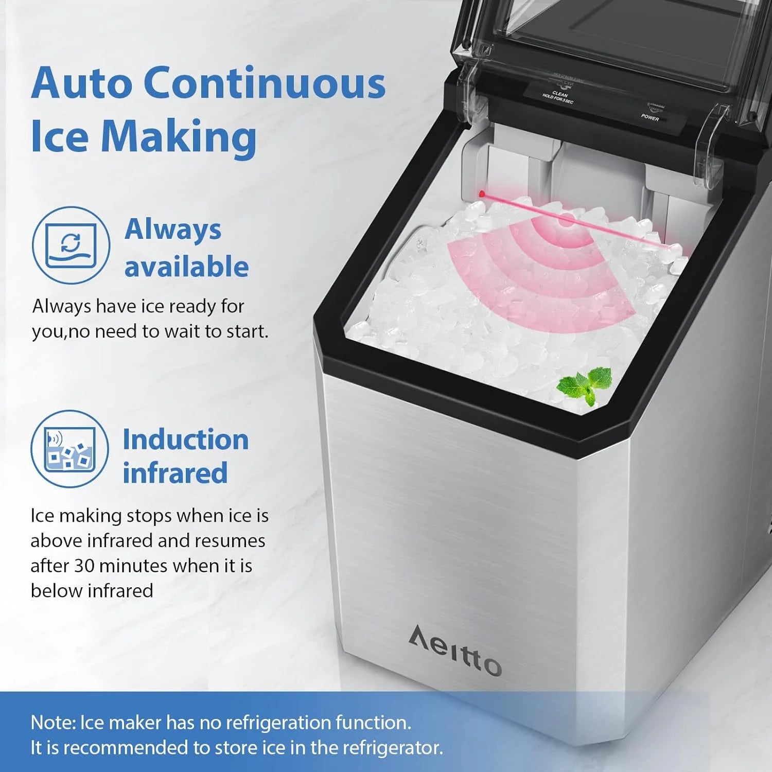 Countertop Nugget Ice Maker, 55Lbs/Day, Ice Release in 5 Mins, Self-Cleaing with Stainless Steel Housing, Stainless Steel