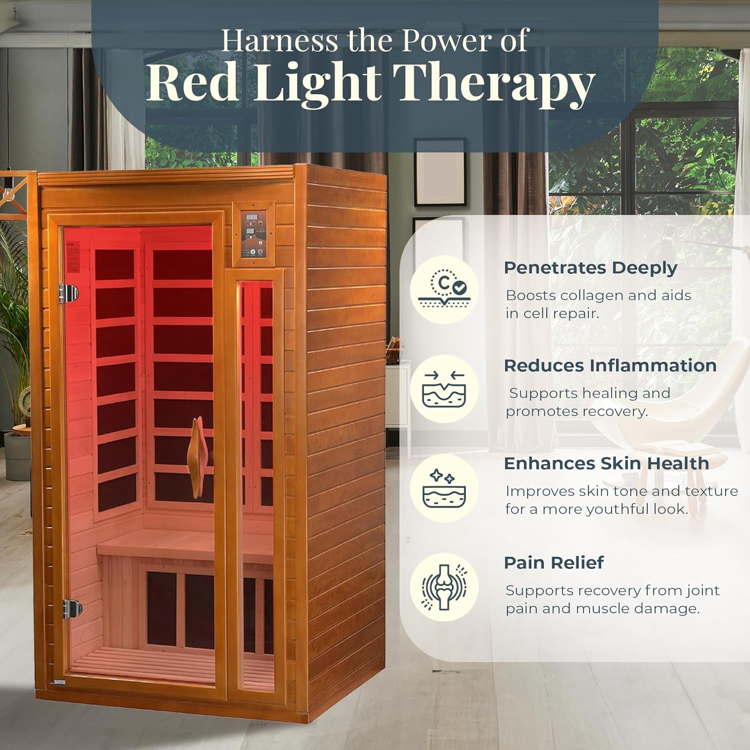 Barcelona 1- to 2-Person Low EMF FAR Infrared Sauna with Red Light Therapy & Bluetooth Speakers | Personal Indoor Dry Heat Sauna for Home & Gym – Made from Canadian Hemlock