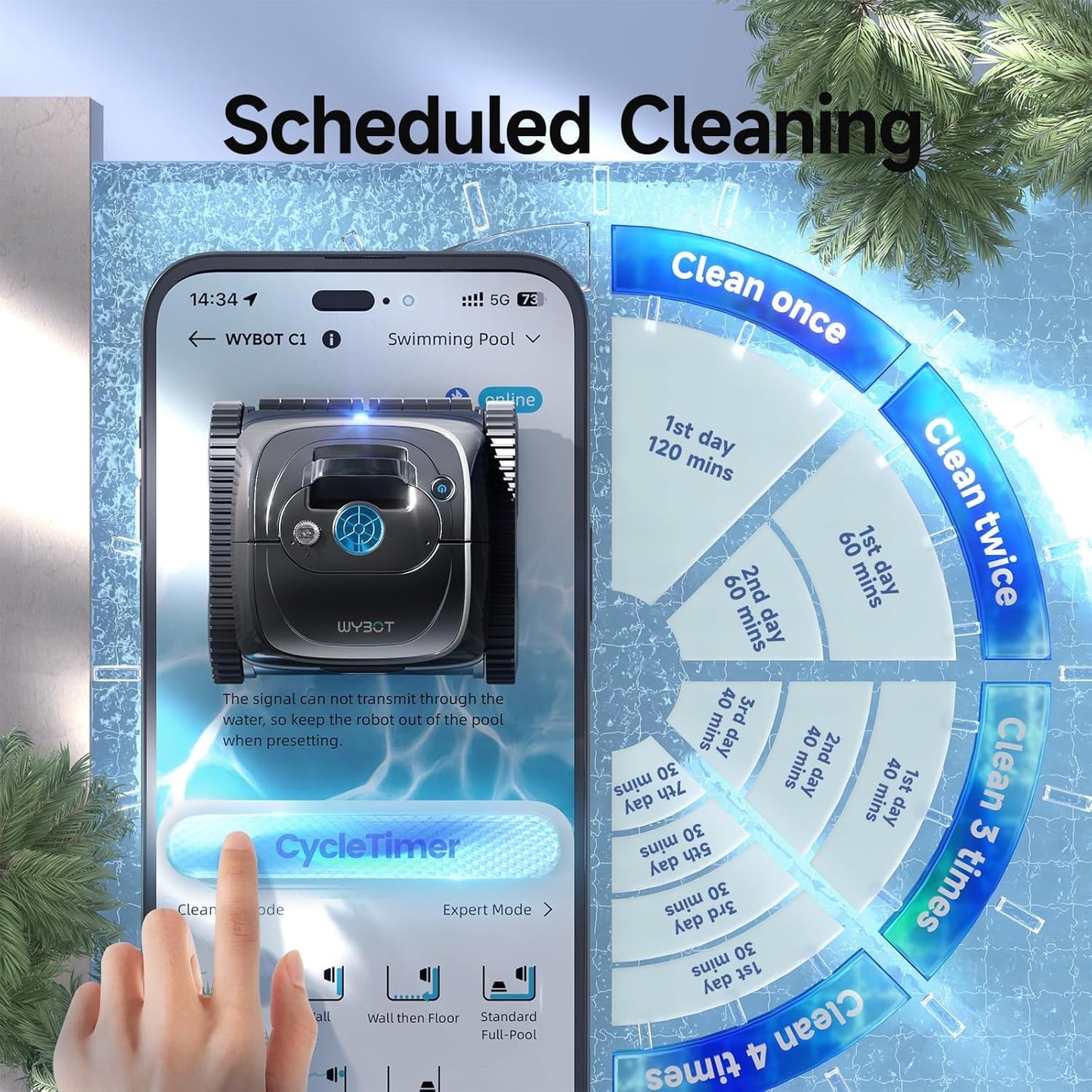 Pool Vacuum for Inground Pools, 4-In-1 Cordless Robotic Pool Cleaner for above Ground Pools, Triple-Motor up to 1,614 Sq.Ft, Wall & Waterline Cleaning, Wifi & Bluetooth Connect (Grey Blue)