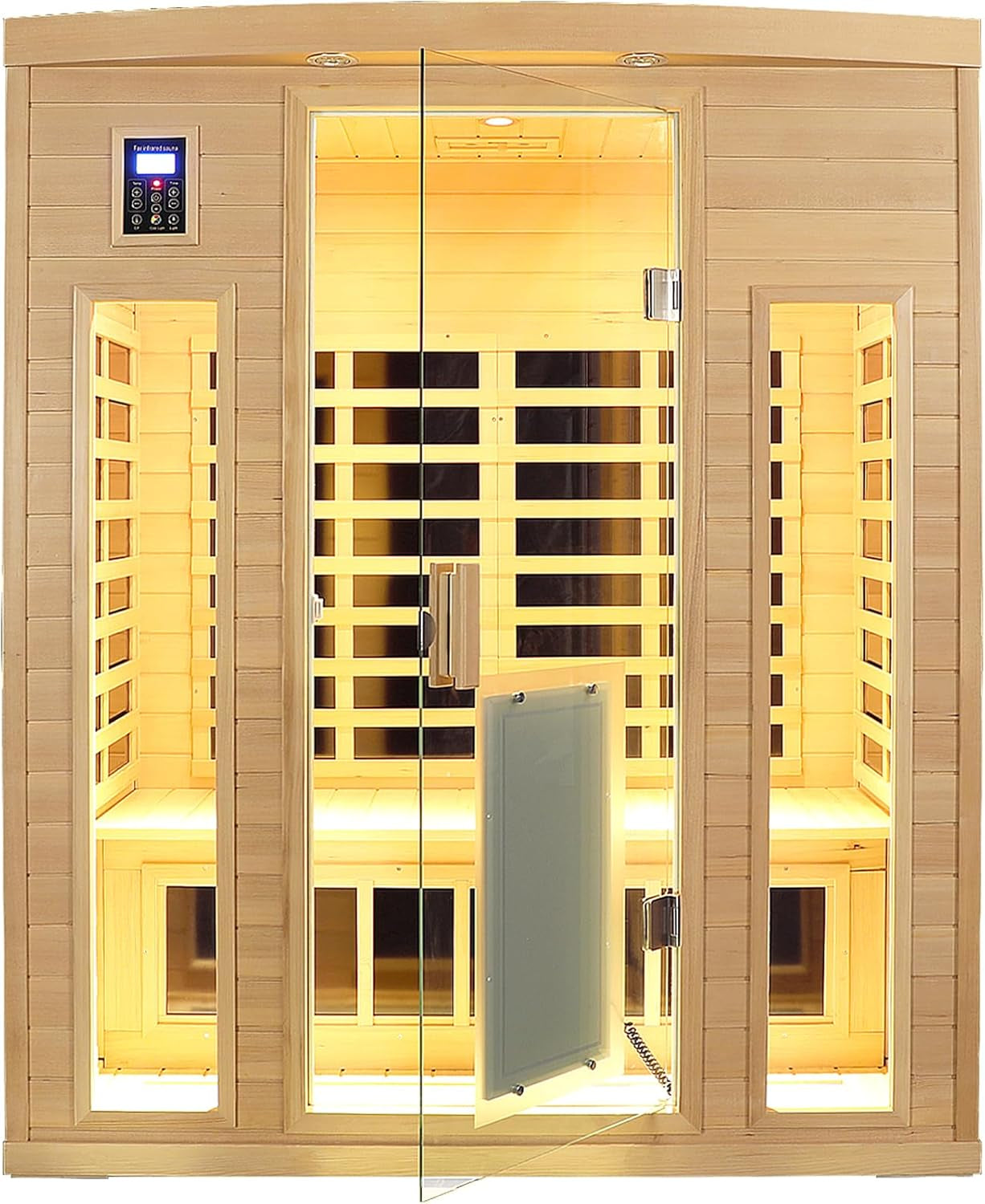 Outdoor Sauna 3 Person Infrared Sauna, Infrared Saunas for Home, 1950W Low EMF Far Infrared Sauna Old Fir Wooden Sauna with Beauty Red Light, Foldable Seat, Bluetooth, Chromotherapy Lamp, 20Amps