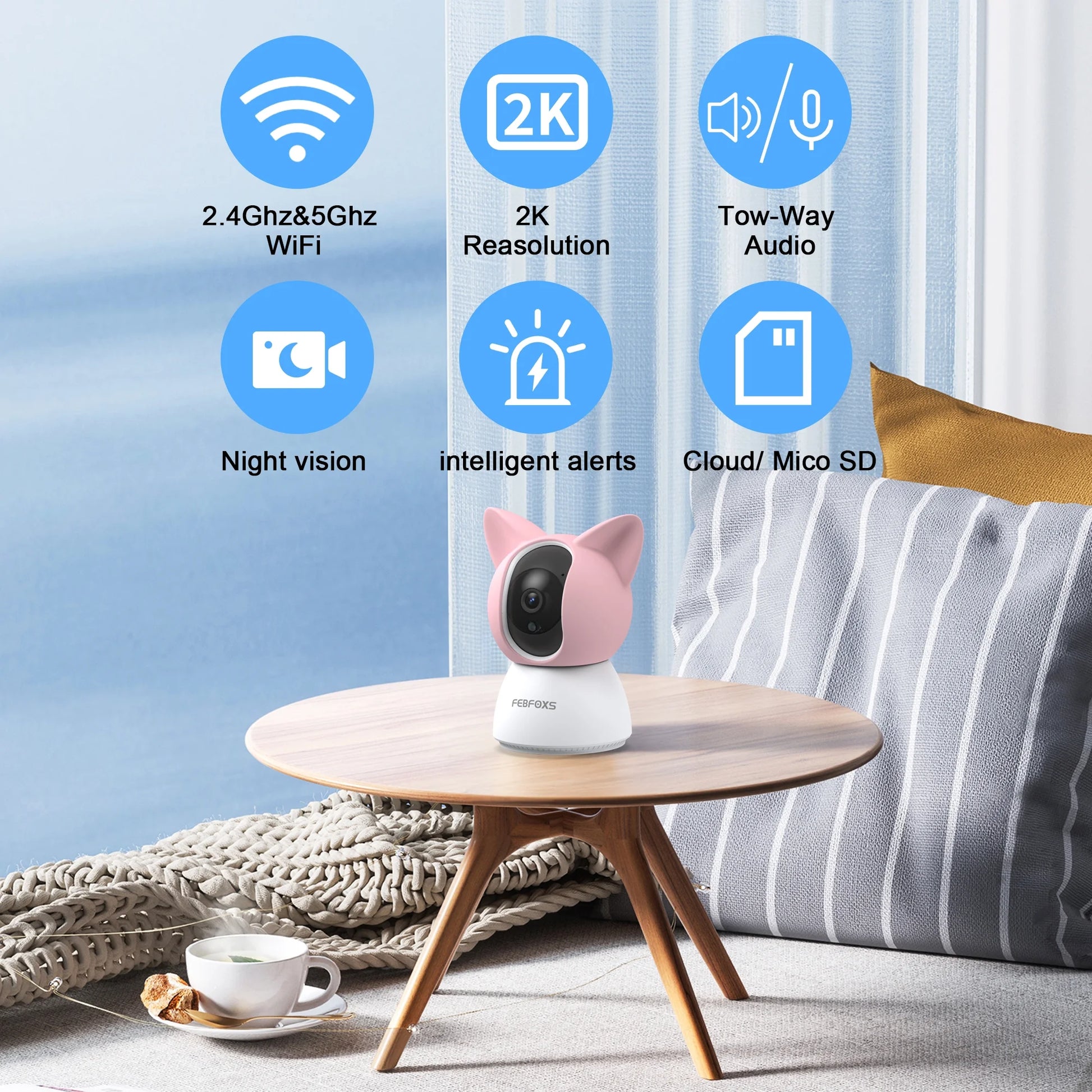 2K Baby Monitor, 5G/2.4G Wifi Indoor Security Camera, 360°Pan/Tilt Baby Monitor with Camera and Audio, Night Vision, 2-Way Audio