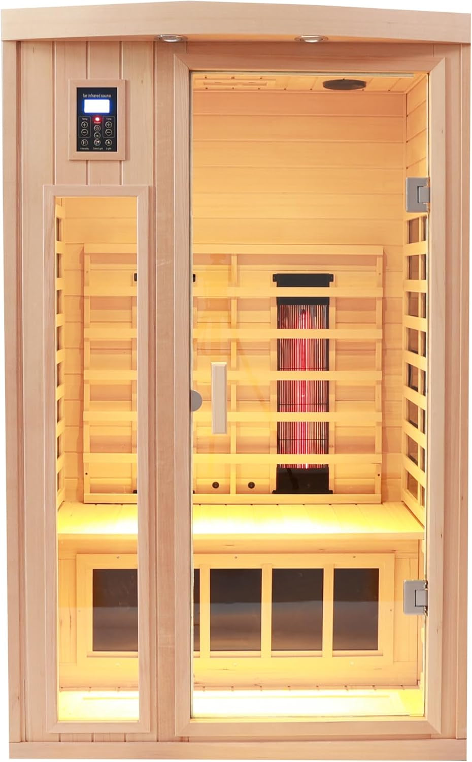 Two Person Hemlock Far Infrared Heating Sauna with Reading Lights + Colored Lights + Bluetooth + External Lights