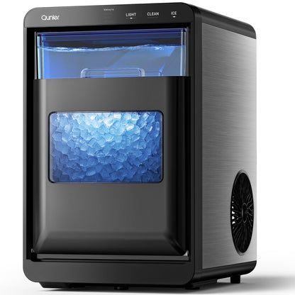 Nugget Ice Maker Countertop, 44Lbs per Day Chewable Pebble Nugget Ice Machine with Touch Screen for Home, Kitchen, Office, Stainless Steel, Black