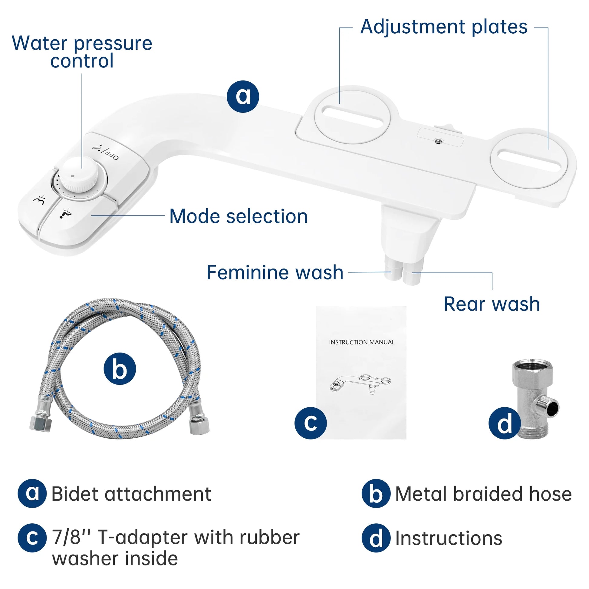Bidet Attachment for Toilet, Self Cleaning Dual Nozzles, Adjustable Water Pressure, Frontal & Rear Wash, Non-Electric Fresh Water Bidet Toilet Seat Attachment B017