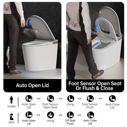 Smart Toilet Built-In Foam Shield Splash Proof & Tank, Auto Open/Close Lid,Ada Chair Height,Foot Sensor Flush