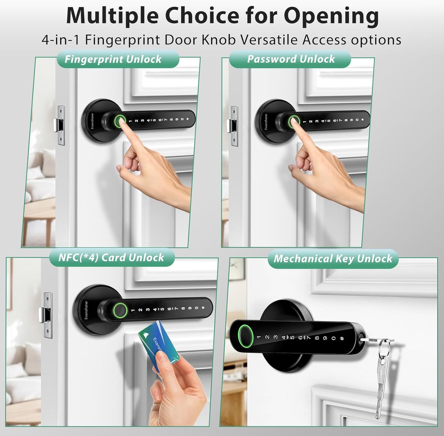 Fingerprint Door Lock Biometric Door Knob with Keypad Keyless Entry, Door Locks for Bedrooms, Home Hotel Office Apartment