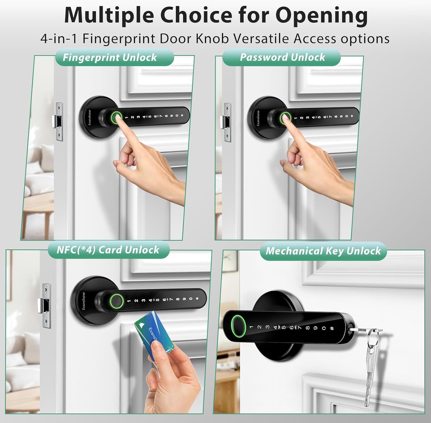 Fingerprint Door Lock Biometric Door Knob with Keypad Keyless Entry, Door Locks for Bedrooms, Home Hotel Office Apartment