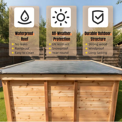 Outdoor Red Cedar Steam Sauna for 8 Person, Modern Square with Porch, Full-Glass Front, 8KW ETL Harvia Heater, LED Lighting, Waterproof Roof, Double Bench, Complete Accessories