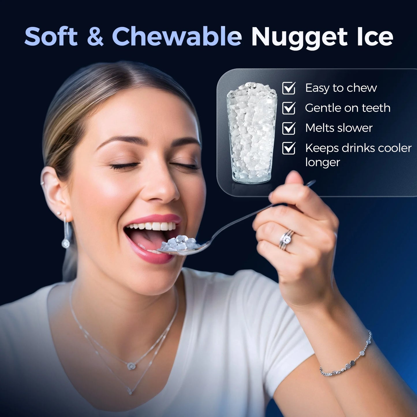 Nugget Ice Maker Countertop, 44.9Lbs per Day Chewable Pebble Nugget Ice Machine with Touch Screen for Home, Kitchen, Office, Stainless Steel, Black