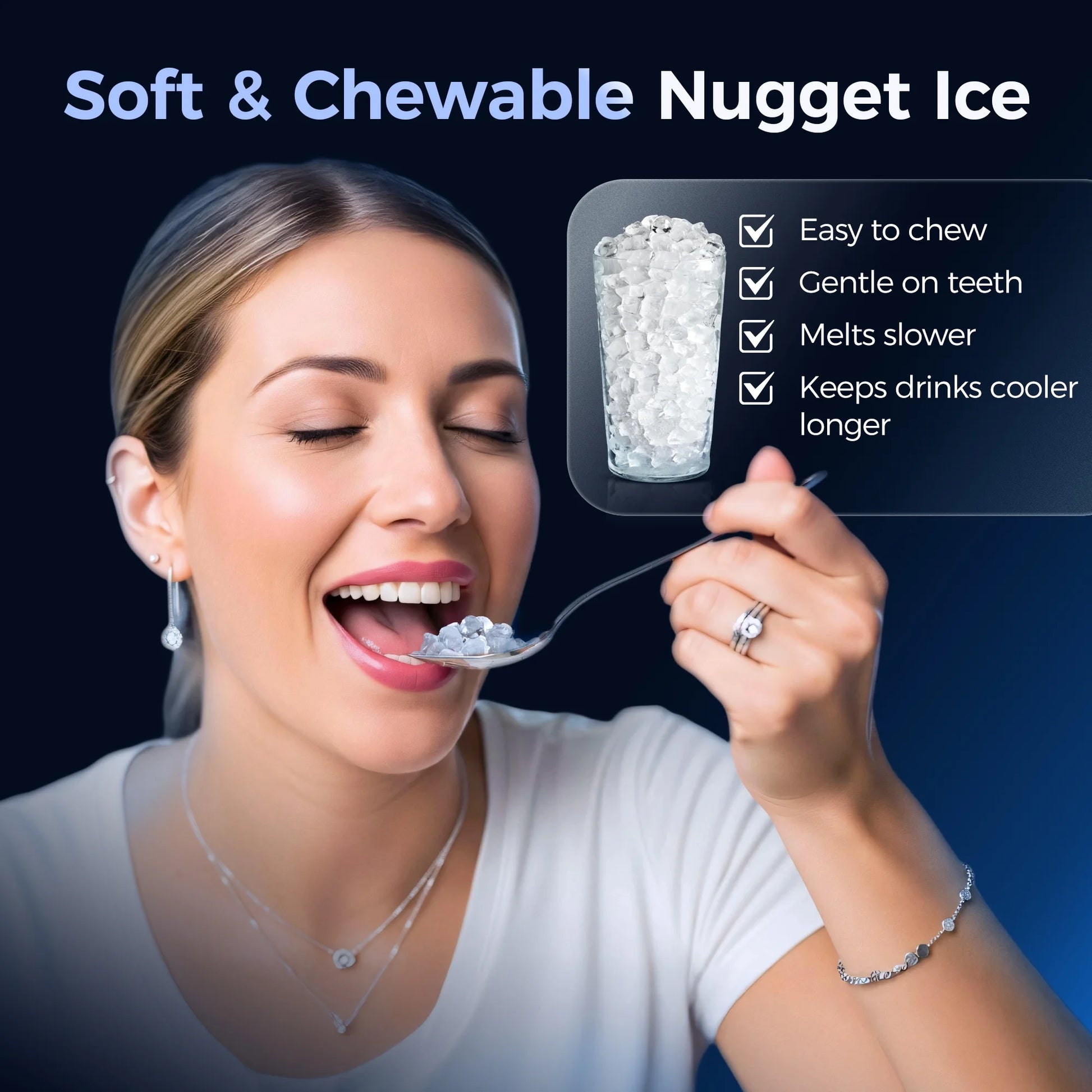 Nugget Ice Maker Countertop, 44.9Lbs per Day Chewable Pebble Nugget Ice Machine with Touch Screen for Home, Kitchen, Office, Stainless Steel, Black