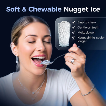 Nugget Ice Maker Countertop, 44.9Lbs per Day Chewable Pebble Nugget Ice Machine with Touch Screen for Home, Kitchen, Office, Stainless Steel, Black