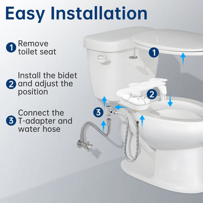 Bidet Attachment for Toilet, Self Cleaning Dual Nozzles, Adjustable Water Pressure, Frontal & Rear Wash, Non-Electric Fresh Water Bidet Toilet Seat Attachment B017