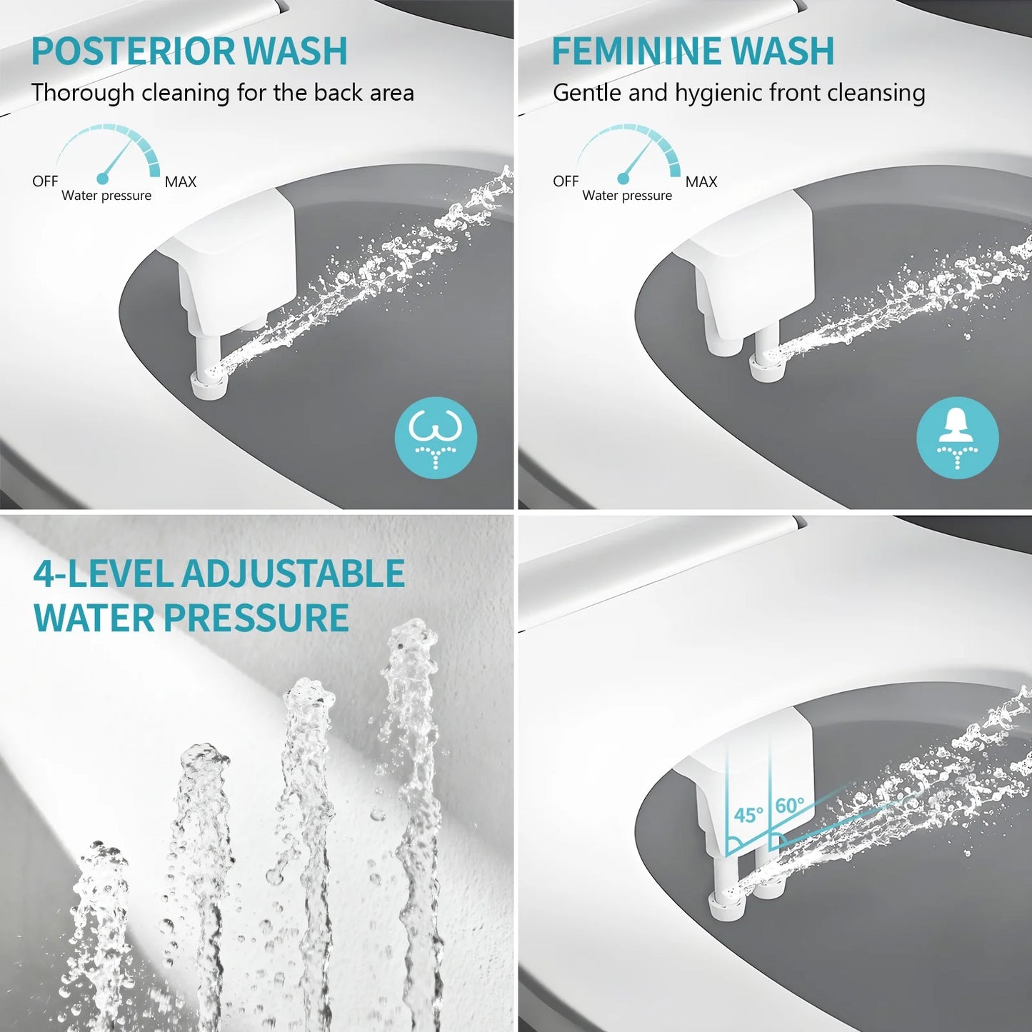 Ultra-Slim Bidet, Non-Electric Dual Nozzle Feminine Wash Fresh Water Sprayer, Adjustable Water Pressure, Bidet for Toilet Seat Attachment, Stainless Steel Inlet Badays