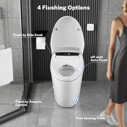 Smart Toilet with Heated Seat and Night Light, Tankless Toilet, Modern One-Piece Toilet Standard Comfort Height Toilet with Auto Flush, Automatic Opening and Closing of Flap/Seat, Slow Close