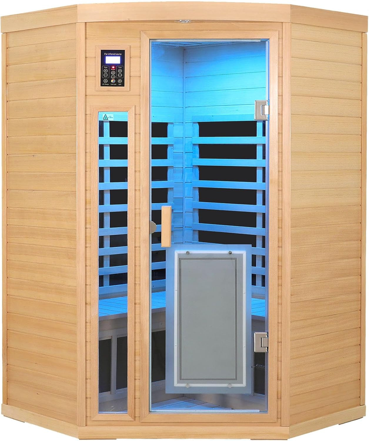 Outdoor Sauna 3 Person Infrared Sauna, Infrared Saunas for Home, 1950W Low EMF Far Infrared Sauna Old Fir Wooden Sauna with Beauty Red Light, Foldable Seat, Bluetooth, Chromotherapy Lamp, 20Amps