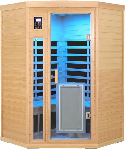 Outdoor Sauna 3 Person Infrared Sauna, Infrared Saunas for Home, 1950W Low EMF Far Infrared Sauna Old Fir Wooden Sauna with Beauty Red Light, Foldable Seat, Bluetooth, Chromotherapy Lamp, 20Amps