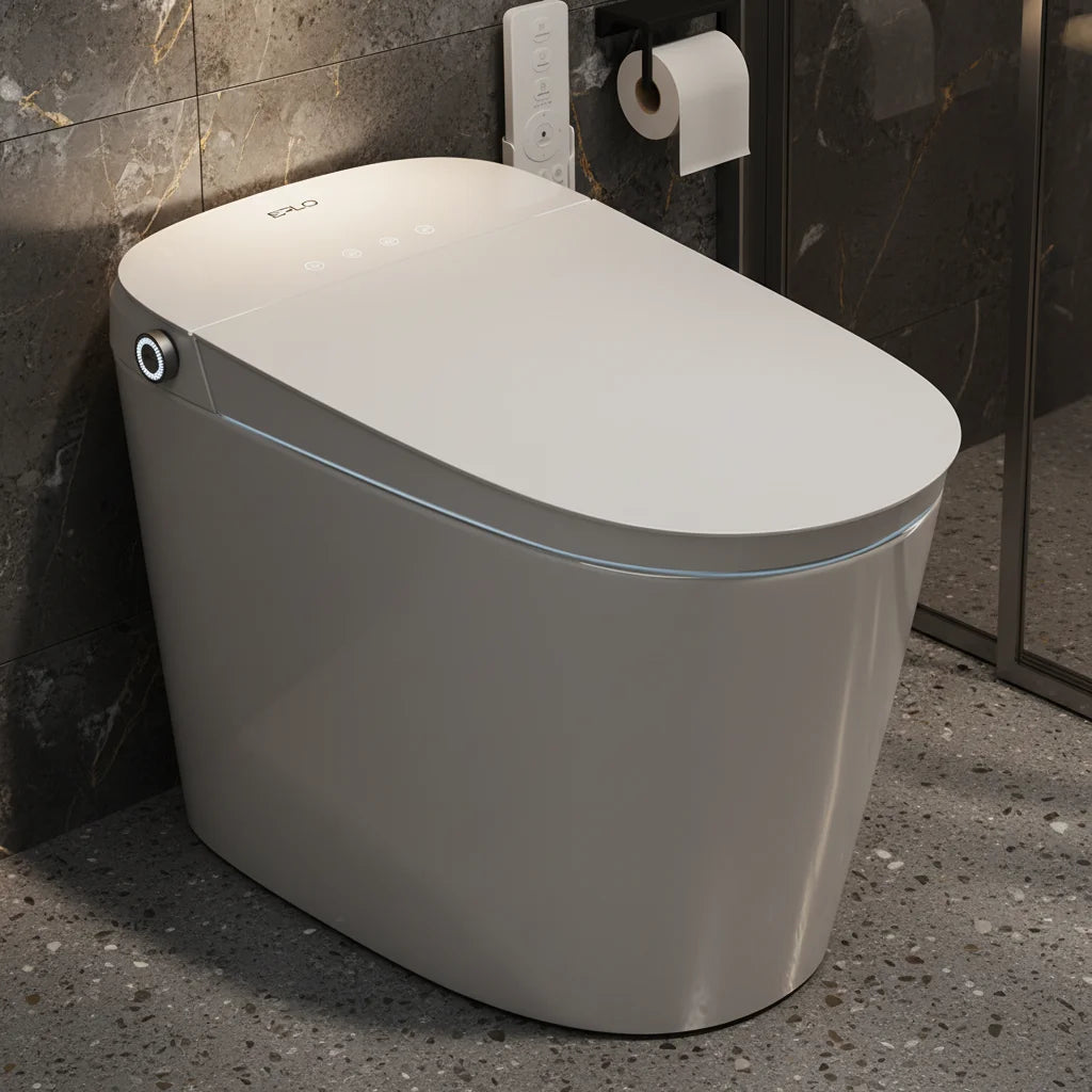 Smart Toilet Built-In Foam Shield Splash Proof & Tank, Auto Open/Close Lid,Ada Chair Height,Foot Sensor Flush