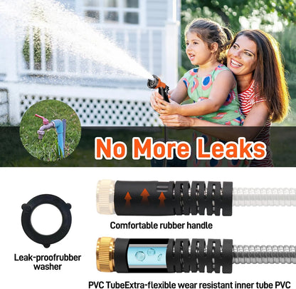 Garden Hose 75FT, 10 Pattern Thumb Spray Nozzle, No-Kink Flexible 304 Stainless Steel Water Hose, Lightweight Leak & Rust Proof Water Hose for Yard, Outdoor, 3/4" Swivel Connectors