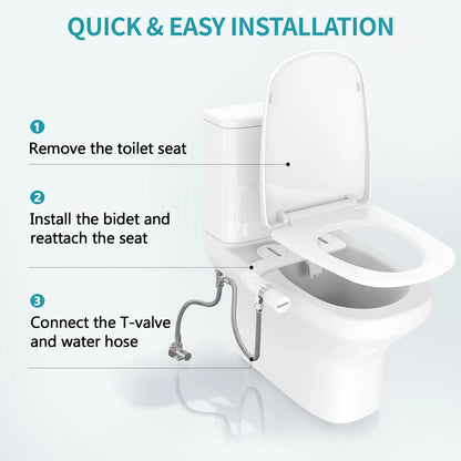 Ultra-Slim Bidet, Non-Electric Dual Nozzle Feminine Wash Fresh Water Sprayer, Adjustable Water Pressure, Bidet for Toilet Seat Attachment, Stainless Steel Inlet Badays