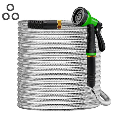 Garden Hose 75FT, 10 Pattern Thumb Spray Nozzle, No-Kink Flexible 304 Stainless Steel Water Hose, Lightweight Leak & Rust Proof Water Hose for Yard, Outdoor, 3/4" Swivel Connectors