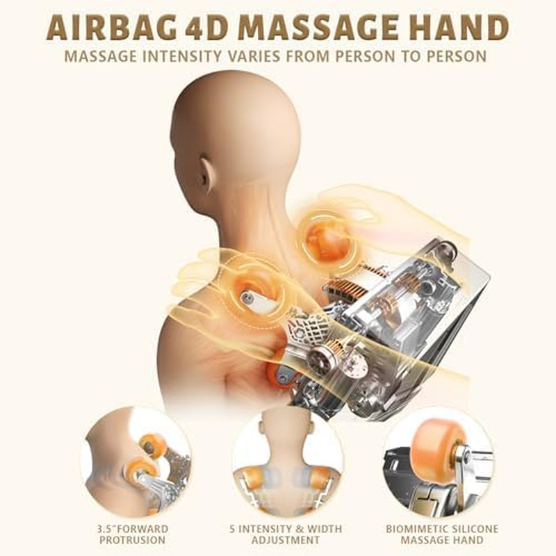 4D Massage Chair Full Body, 166° Flexible Track, 18 Modes, 11 Techniques, 36 Airbag Massage, with Yoga Stretch, Foot Massage, Zero Gravity Massage Recliner（Beige）
