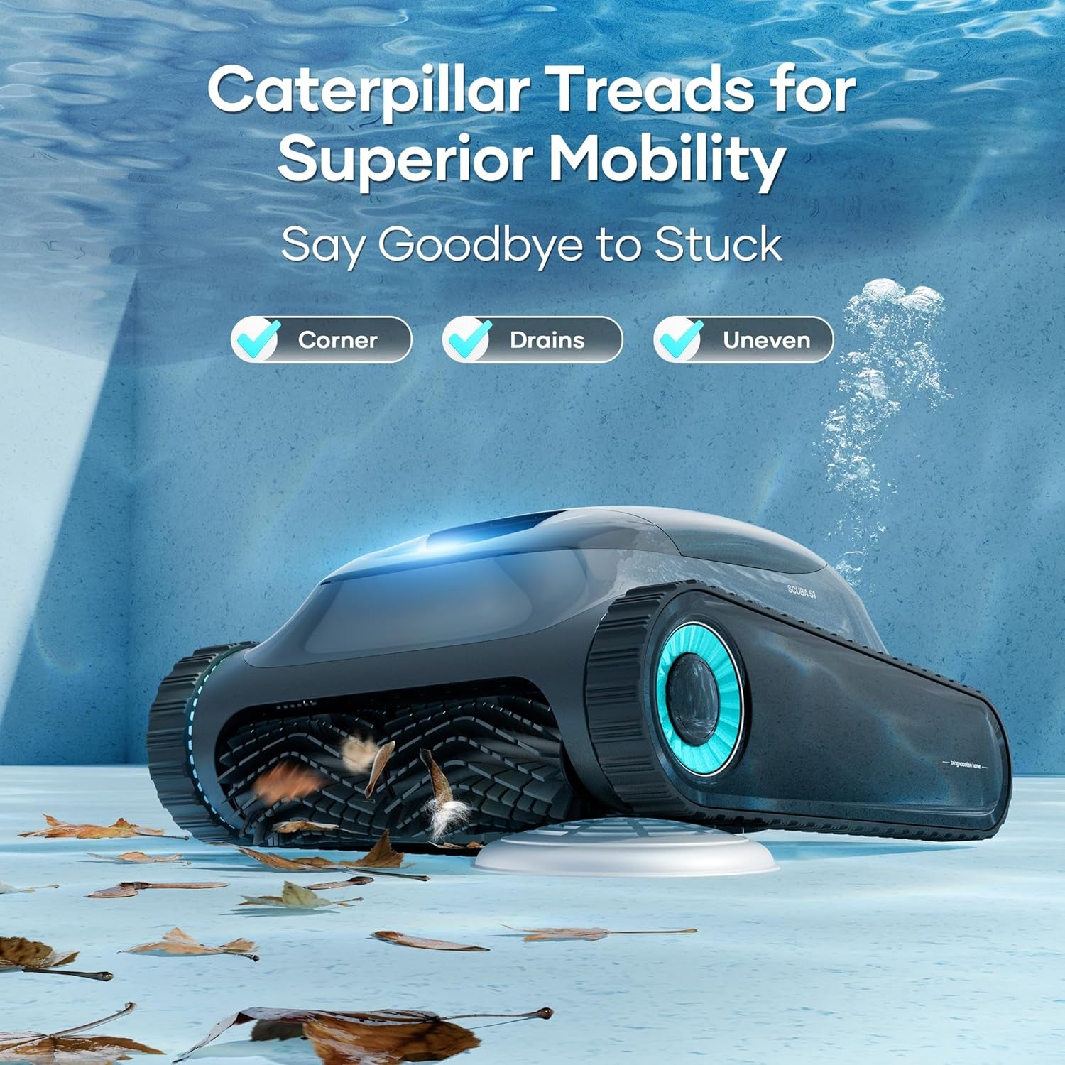 (2025 Upgrade)  Scuba S1 Robotic Pool Cleaner, Wall & Waterline Cleaning, Double Filtration, Extended 180-Min Battery Life, Smart Navigation, App Support, OTA Upgrade
