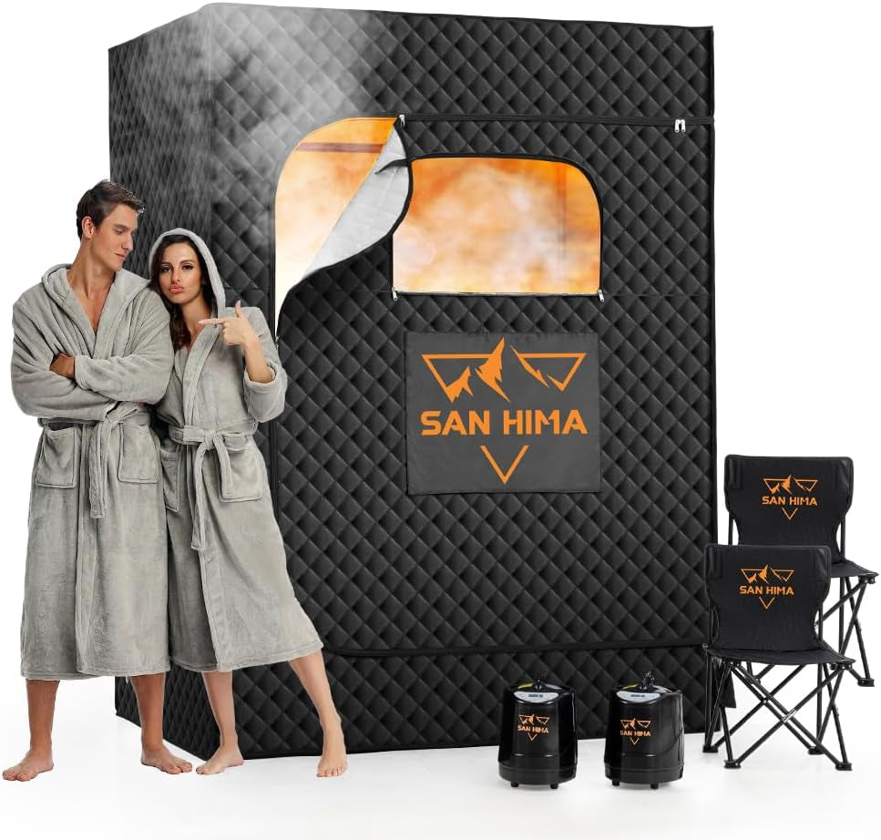 Portable Sauna for Home - 2 Person Steam Sauna Box at Home Spa with 3L 1500W Steamer, 9 Levels Heat, 90 Minute Timer, Foldable Chair, Remote Control for Indoor Outdoor